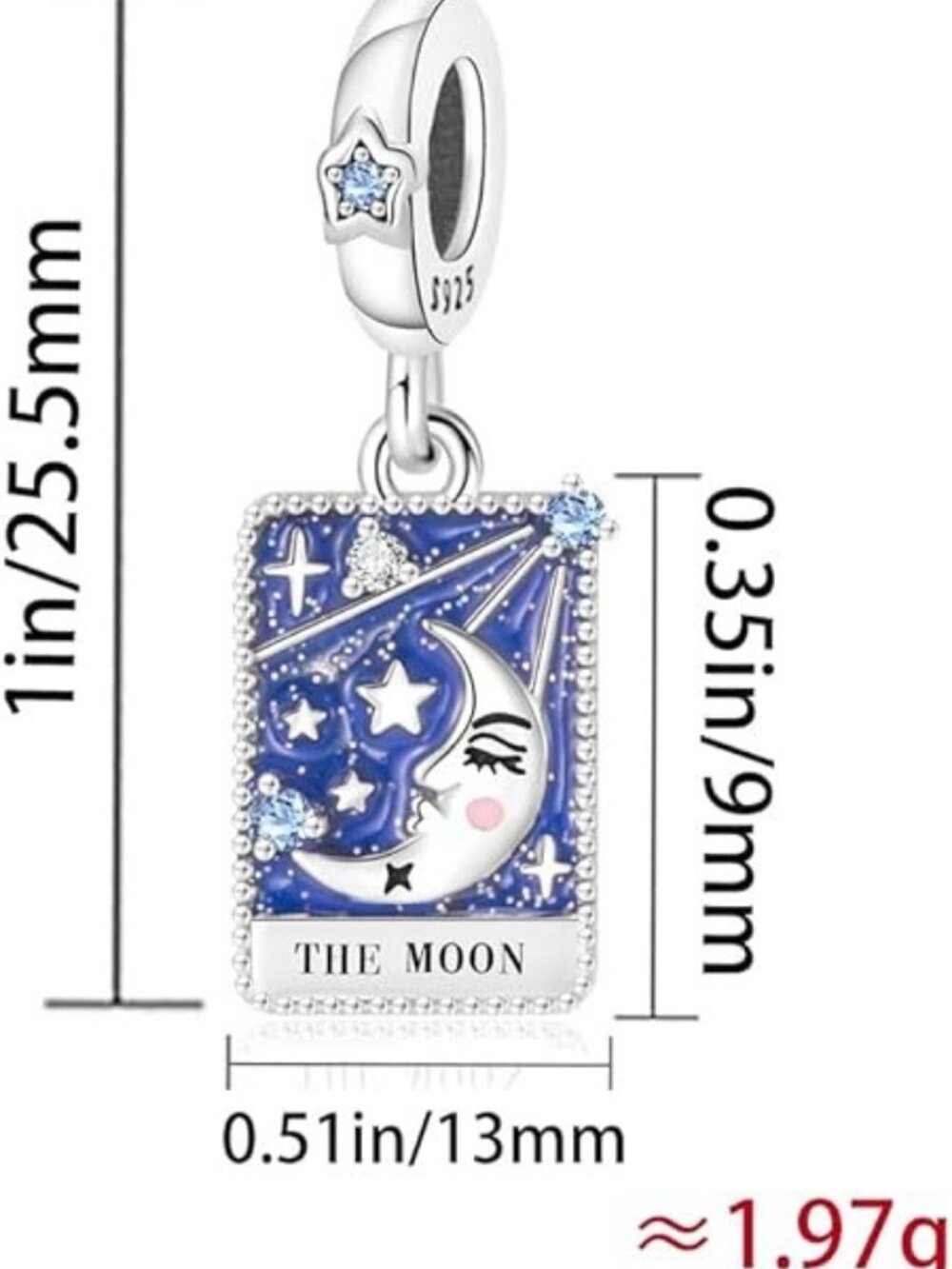 Tarot Cards Moon Dangle Charm 925 Sterling Silver Charm View 3
